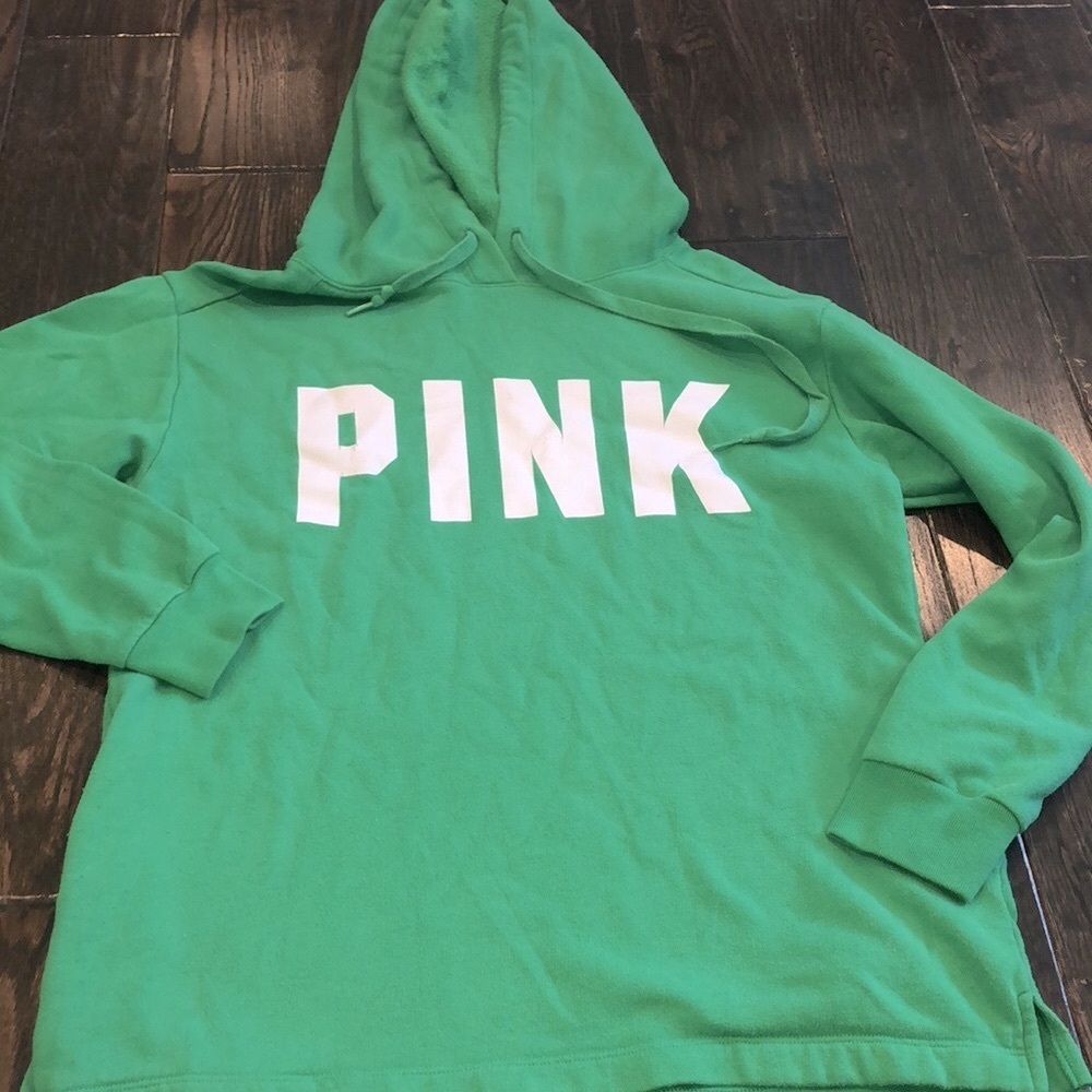 PINK VICTORIAS SECRET green hooded sweatshirt size xsmall - Picture 2 of 5
